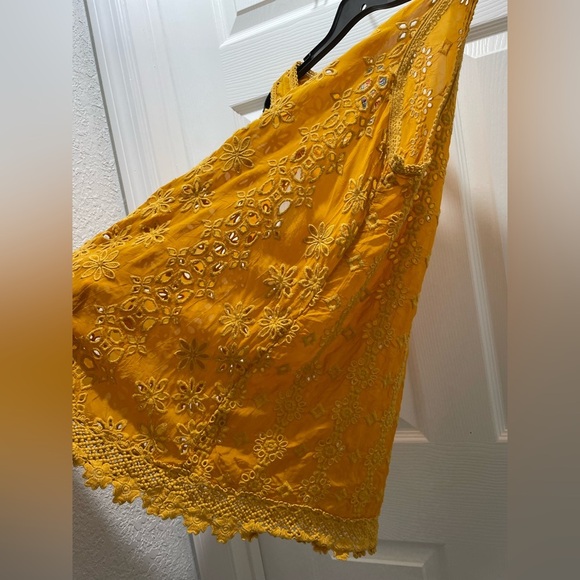 Johnny Was Carden Tank Persimmon Yellow Floral Eyelet Rayon Top Size S - Picture 5 of 7